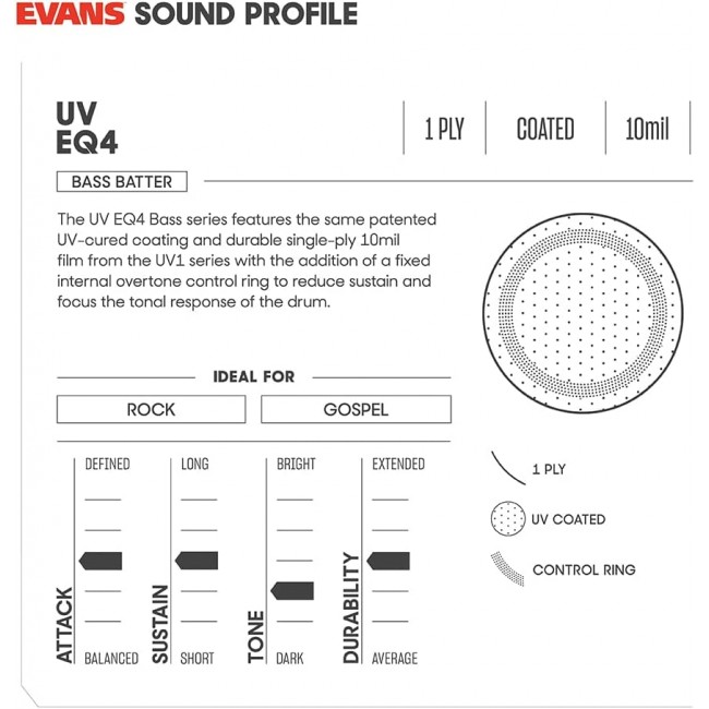 EVANS BD16GB4UV | Parche EQ4 16'' Bass Drum Head Coated