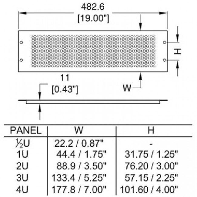 Penn Elcom R1286-05UVK | Panel de ventilación de 1/2U de rack