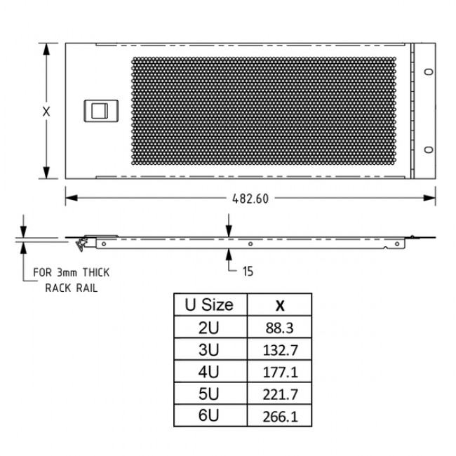 PENN ELCOM R1372-2UVK | Panel de ventilación para rack con bisagras 2U